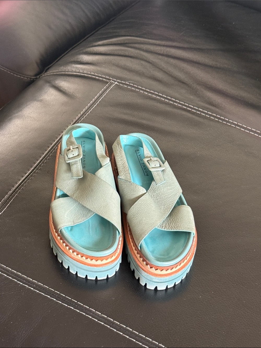 Elvio Zanon Women's Aqua & Taupe Platform Slide Sandals